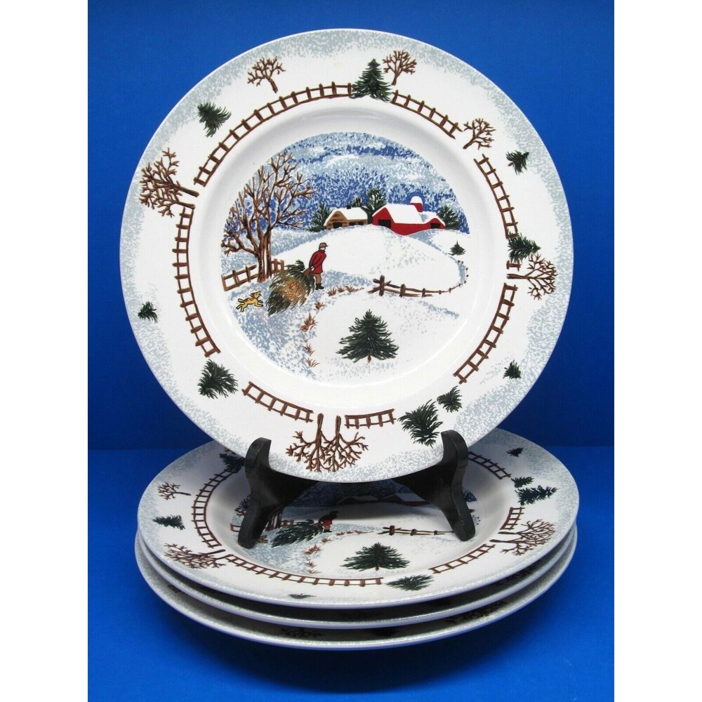 Folkcraft Winter Side 10.5" Dinner Plates Bundle Of 4